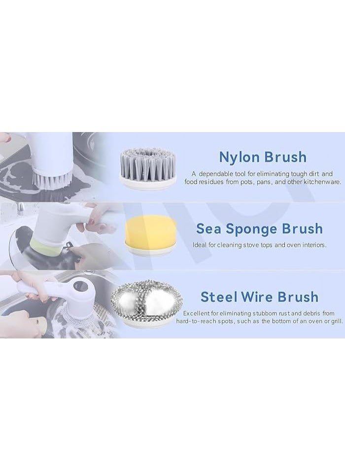 فرشاة تنظيف كهربائية متعددة الوظائف 3 في 1، 5 رؤوس قابلة للتبديل، محرك قوي، قابلة لإعادة الشحن لاسلكيًا، تصميم مريح وخفيف الوزن - Image 5